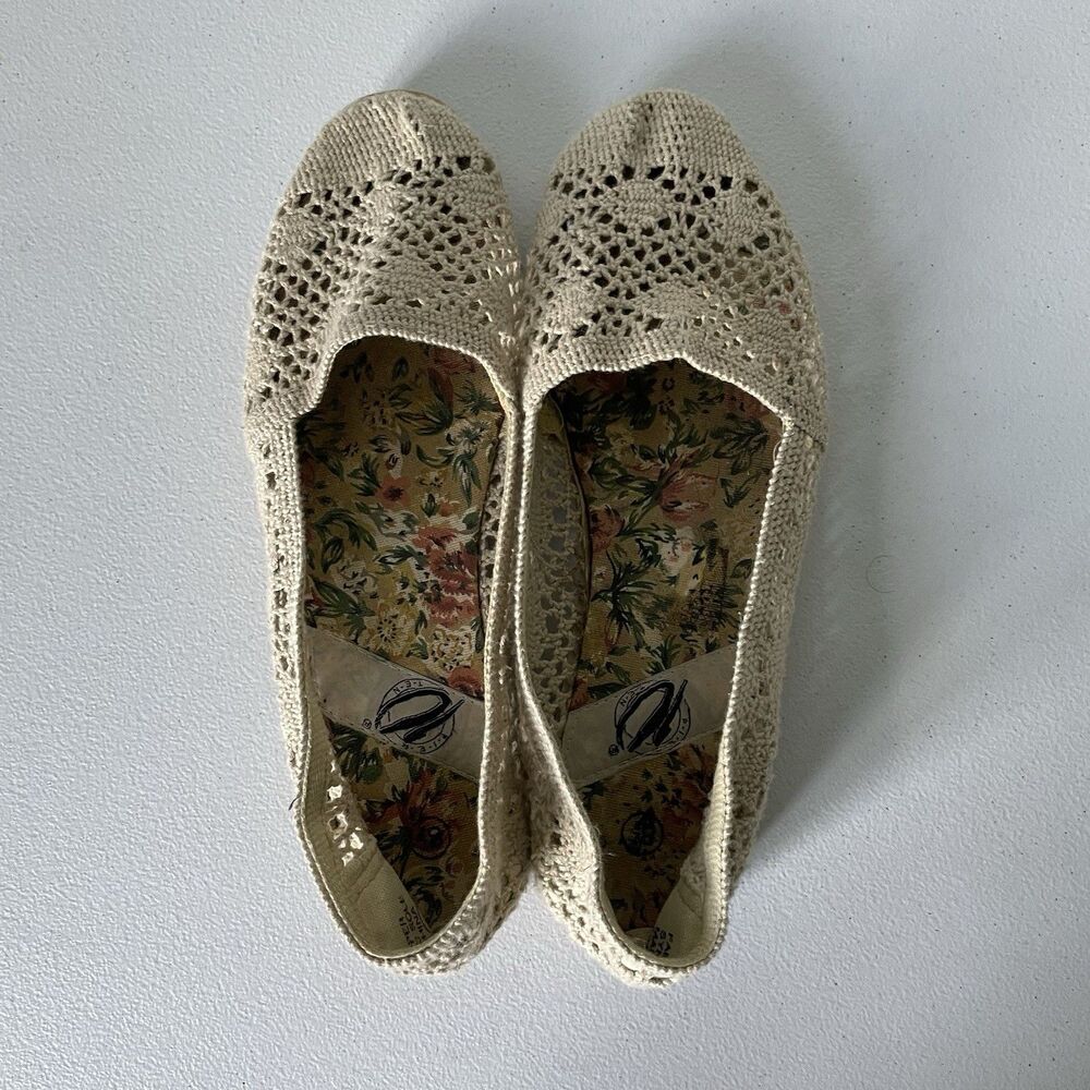 Pier Ten Vintage Cottagecore Knit Crochet Flats Slip-On Shoes Beige Women's 8.5 - Picture 6 of 9